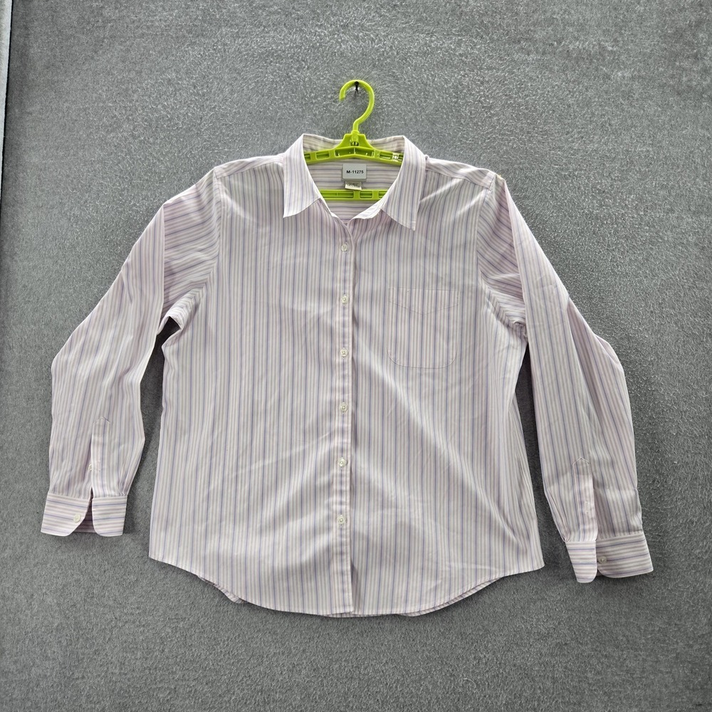 L.L. Bean Men Button Up Shirt XL‎ Pink Striped Long Sleeve Wrinkle Resistant